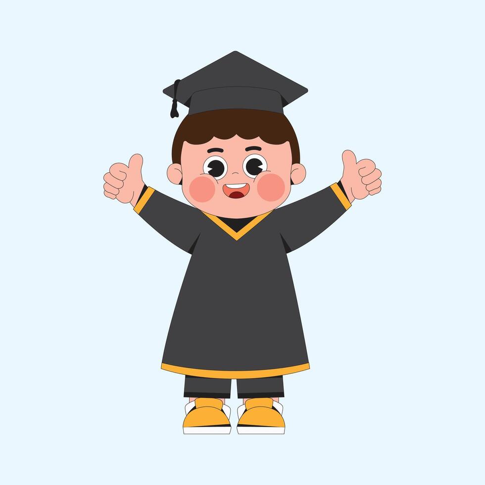 Boy Graduate with thumbs up cartoon character illustration vector