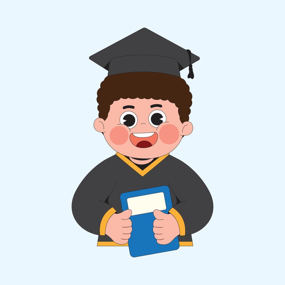 Happy graduation boy holding book cartoon character illustration vector