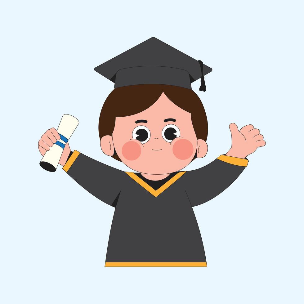 Happy graduation boy holding diploma cartoon character illustration vector