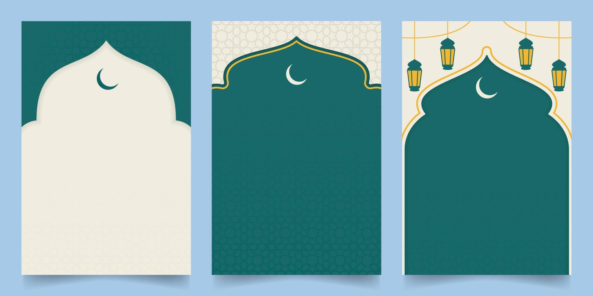 illustration of a set of Ramadan Kareem Islamic vertical design on green color background vector