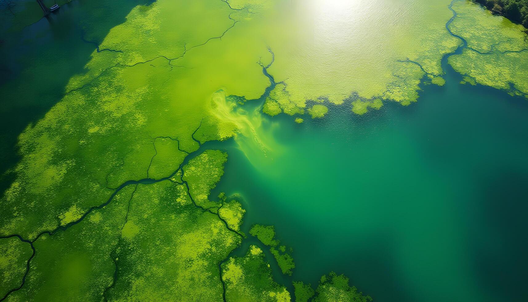 Aerial view of algae in a lake photo