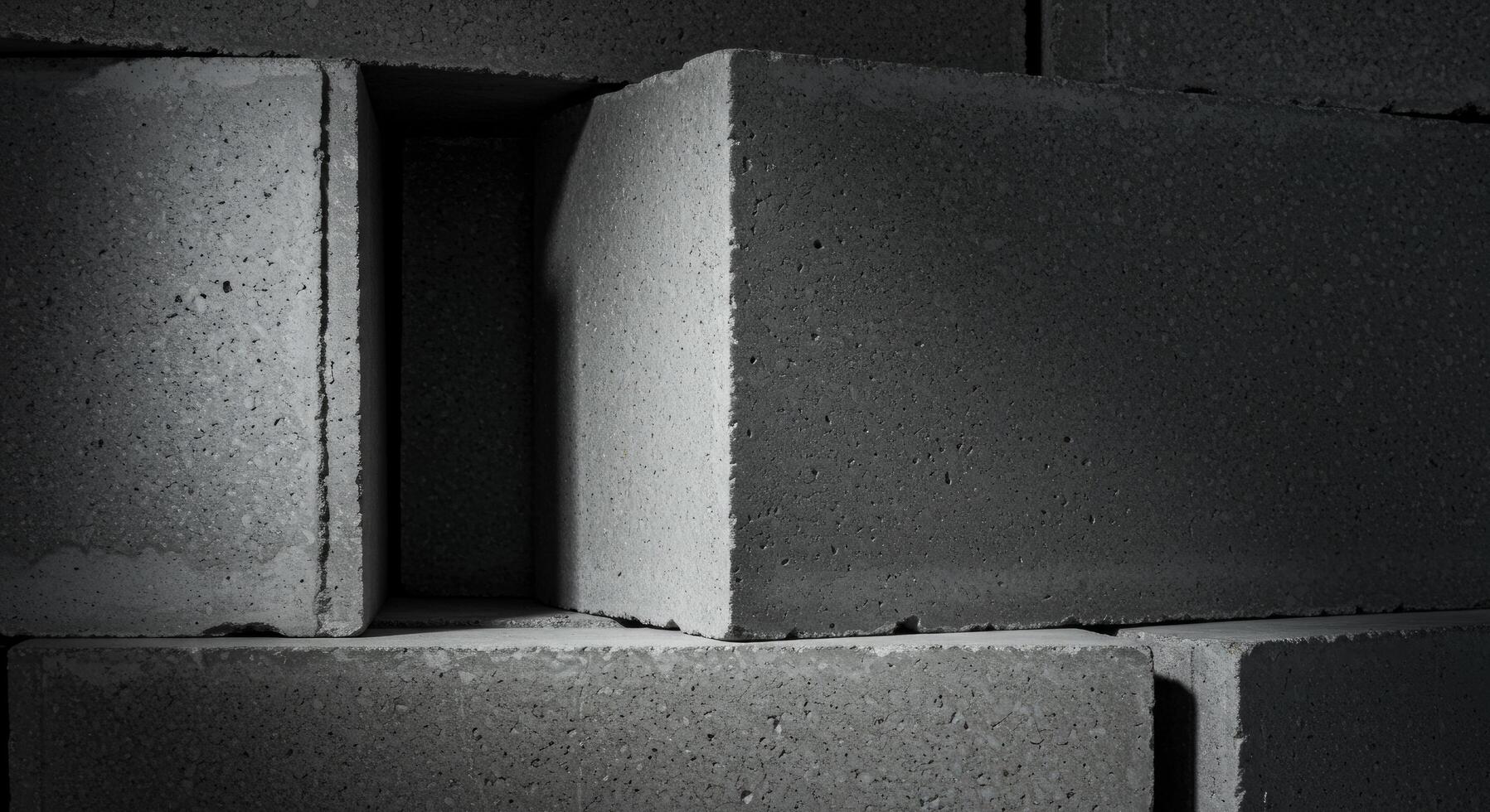 Abstract Grey Concrete Blocks Stacked in Shadows Play of Light and Texture Building Materials Industrial Photography photo