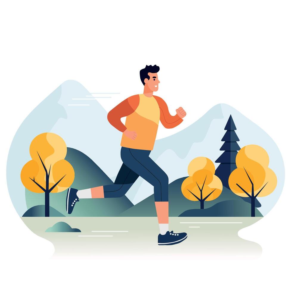 man running in the nature, male athlete outdoor, man running in park vector