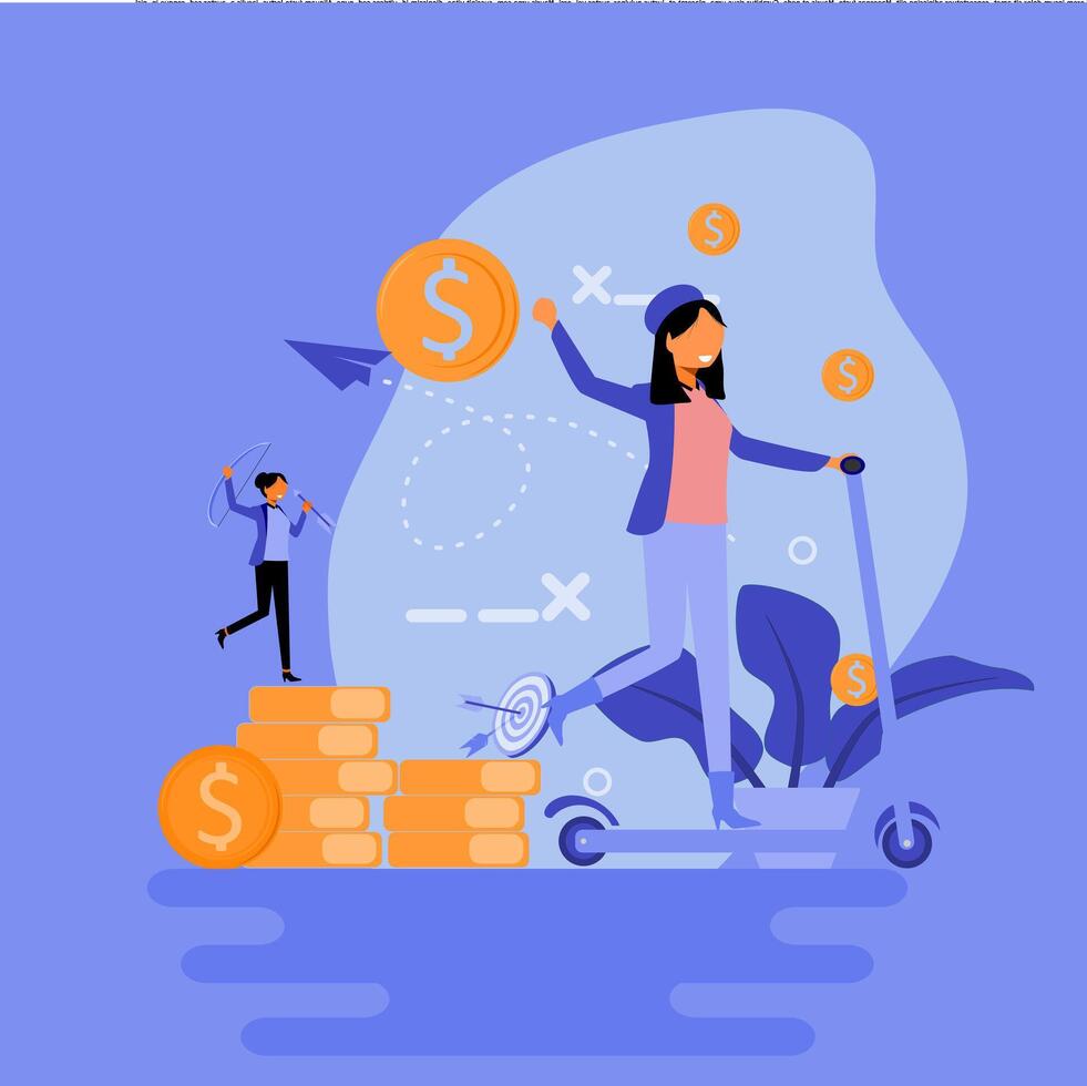 A woman is holding money and standing on a scooter vector