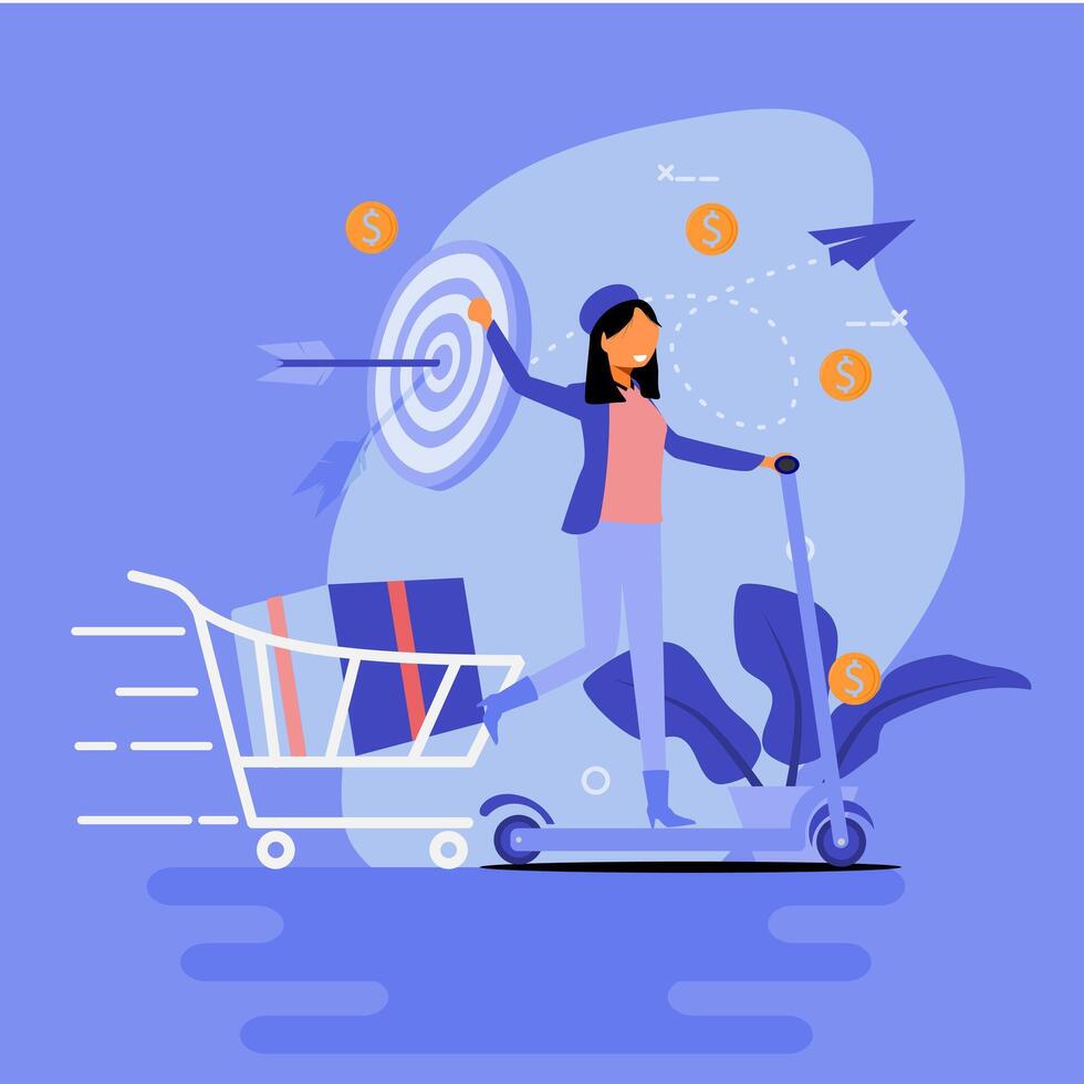 A woman is holding a shopping cart with a target on it vector