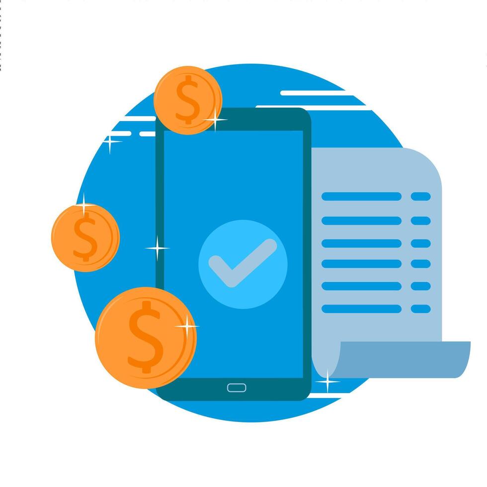 receipt. Billing with payment via ATM card and financial security for online shopping, the concept of online payment using cards. vector