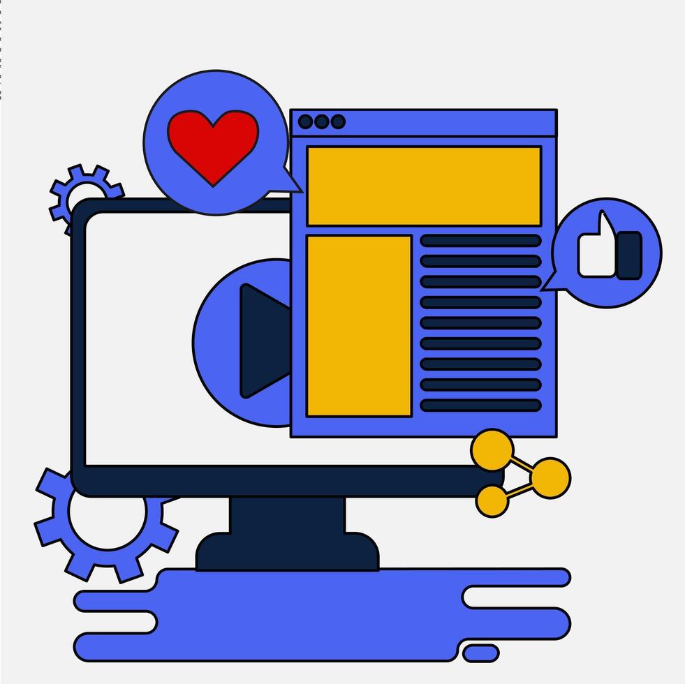 A computer screen with a heart and a heart icon vector