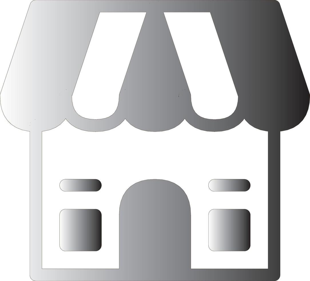 A grayscale illustration representing a shop with a storefront and awning, symbolizing commerce. vector
