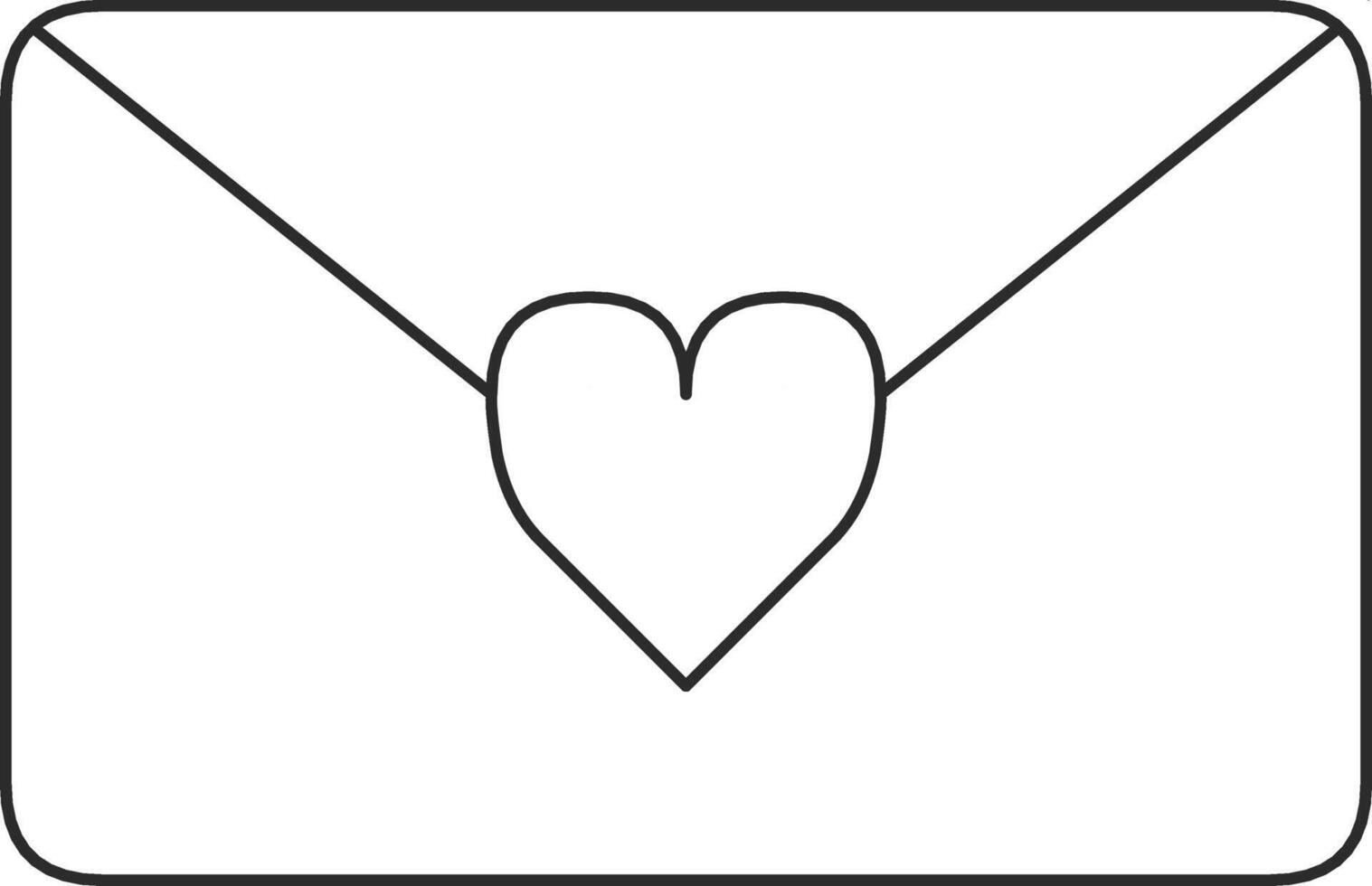 Line art representation of a sealed envelope featuring a heart-shaped detail perfect for conveying love and care. vector
