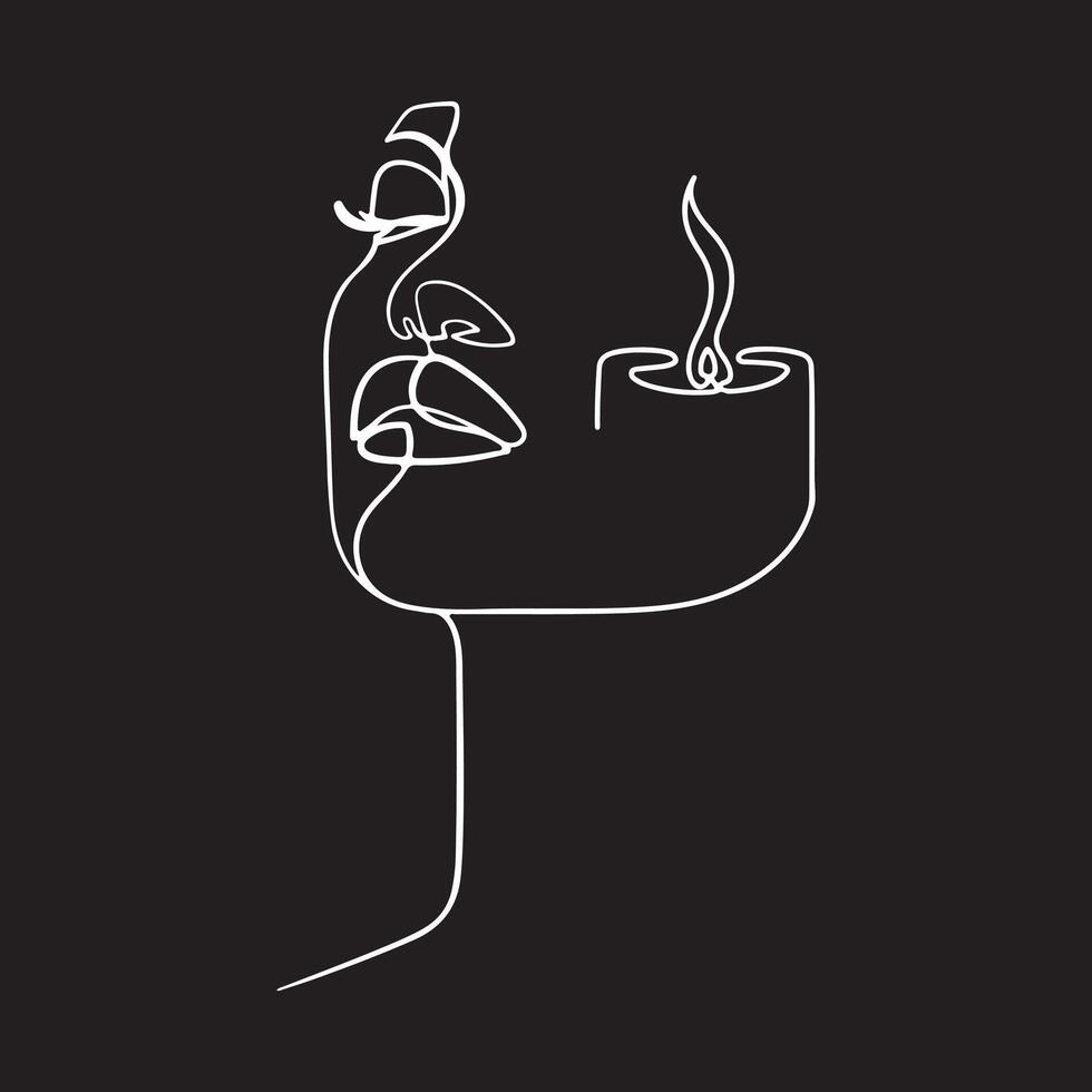 One line drawing face, abstract woman portrait, candle, minimalist art, continuous line vector