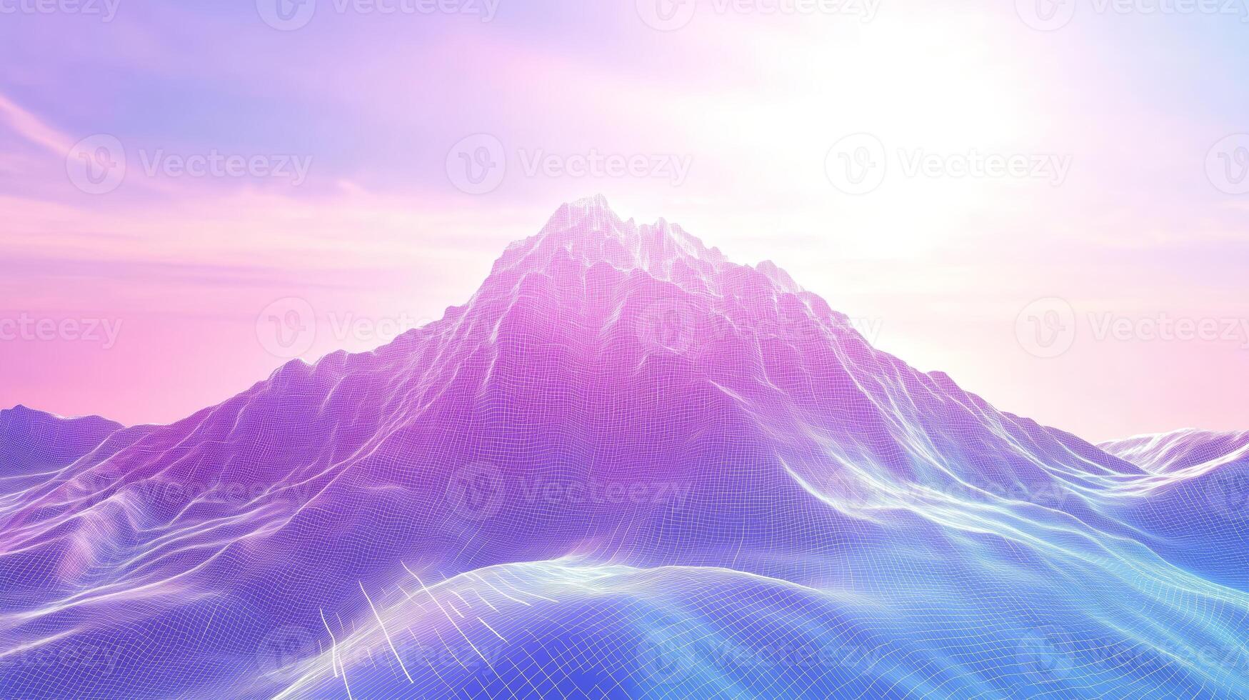 A pink tint, mountain look digitized with grid lines on a sunny day with blue skies. 10 photo
