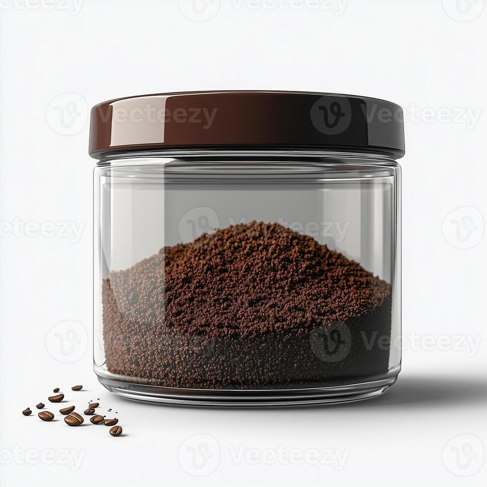 Glass container of coffee grounds, on a white background. 5 photo