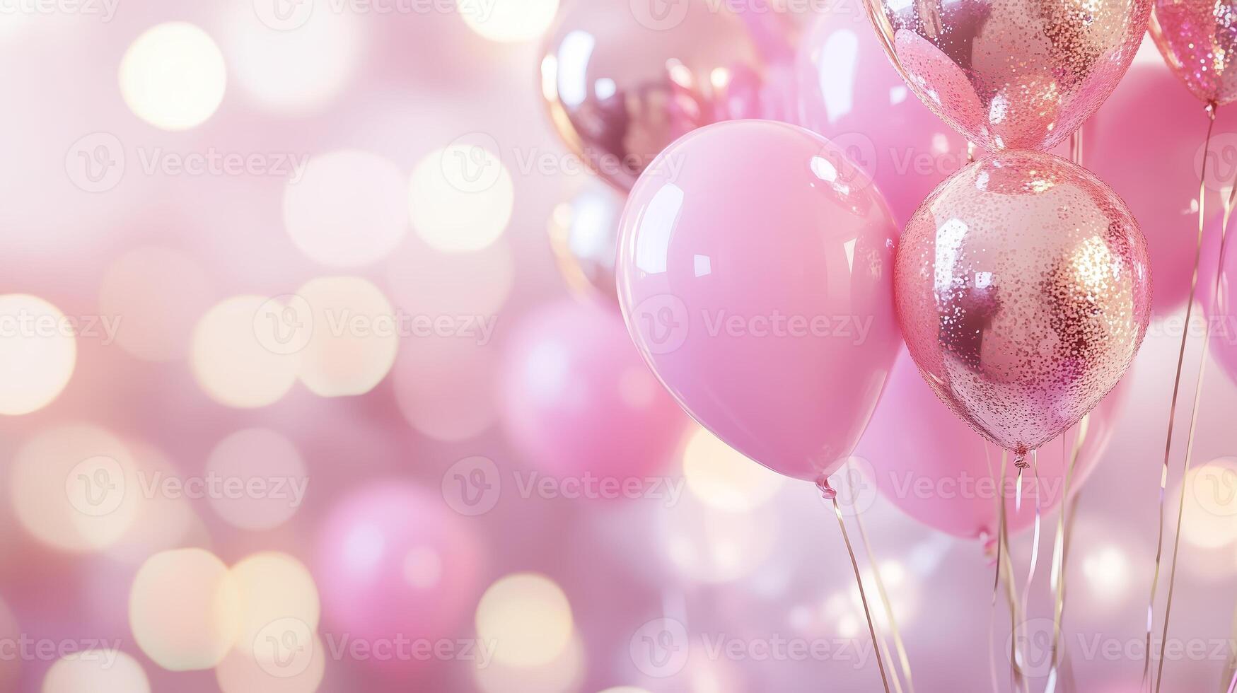 Shiny pink gold balloons on the white and pink bokeh background. 16 photo