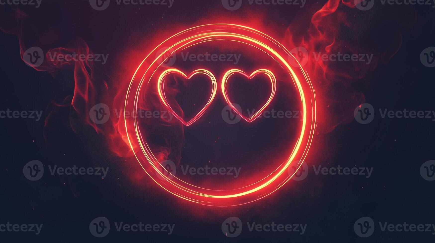 Neon red glowing circular frame with hearts on a dark background. 16 photo