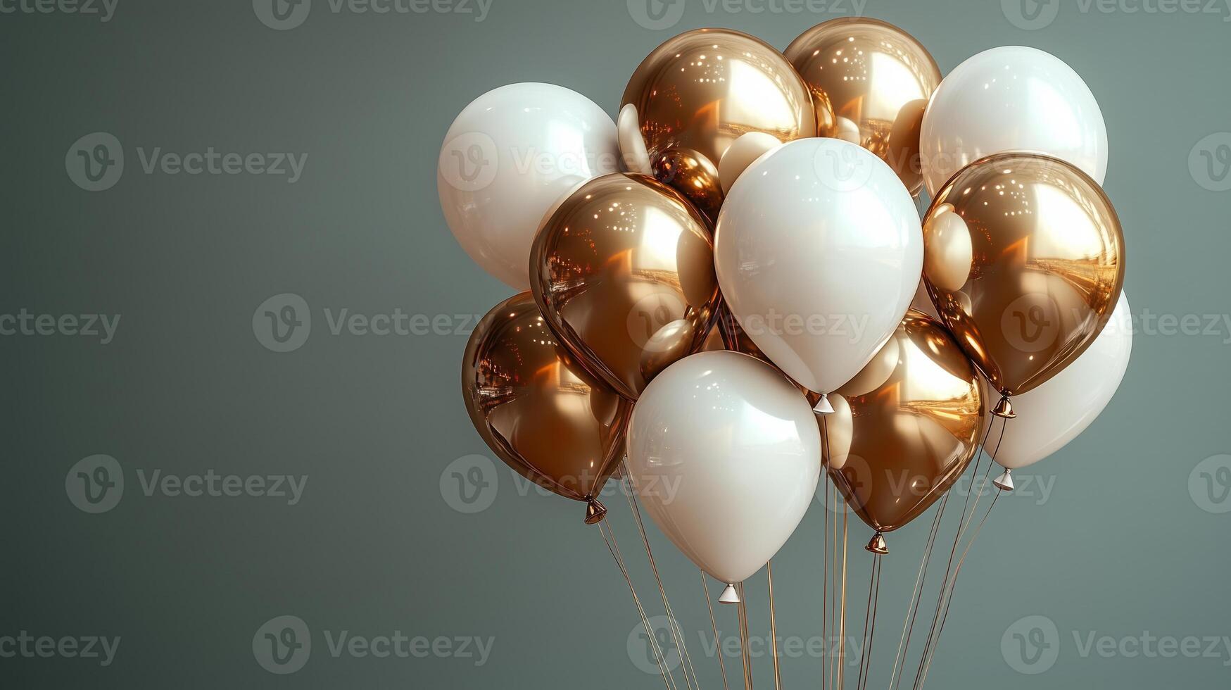 The cluster of balloons in gold and white, on a gray background. 5 photo