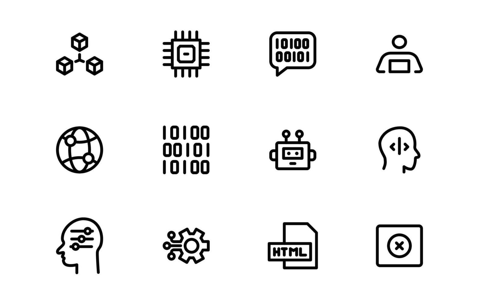 Customizable Coding and Programming Icons set bundle up. Graphics for Development, Design Systems, and Tech Workflows vector