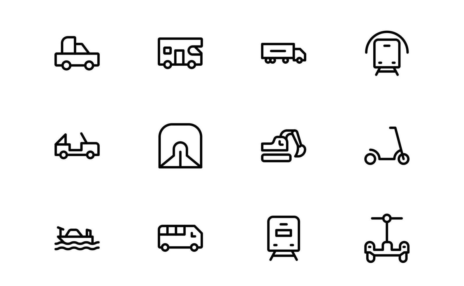 Comprehensive Transport Icon set Pack up. Editable, Minimalist Line Icons for Shipping, Logistics, Public Transport, and Travel Projects. vector
