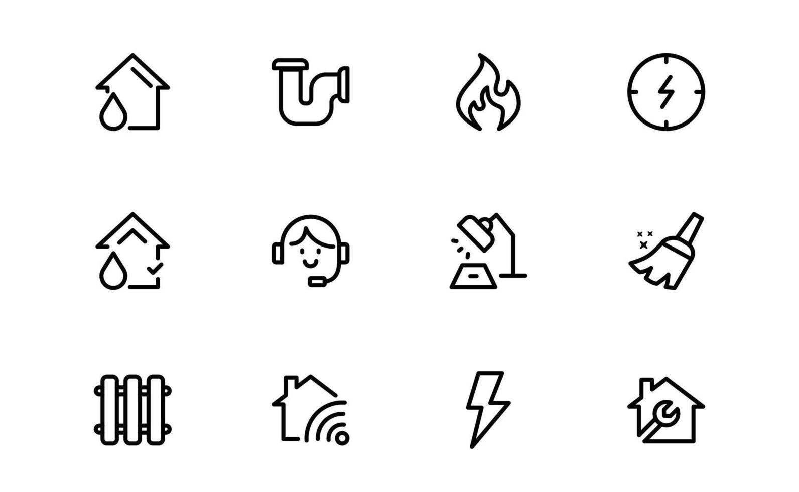 Public Utilities Icon set bundle up. Clean, Editable Line Icons for Energy, Water Supply, Waste Management vector