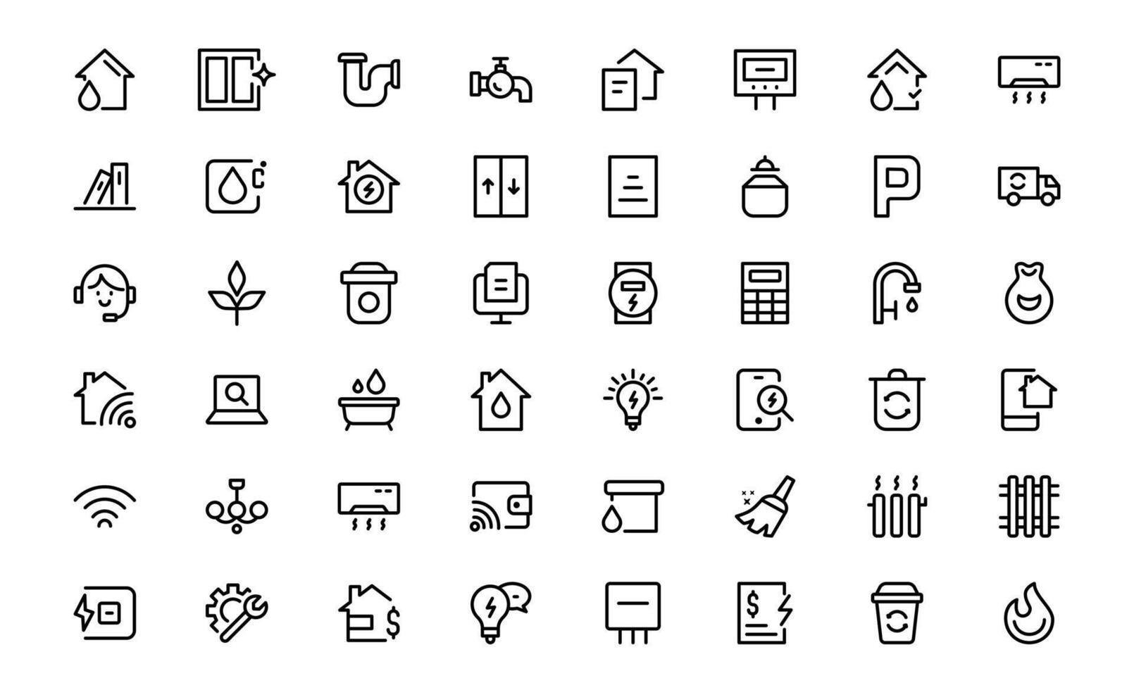 Public Utilities Icon set Pack up. Clean, Editable Line Icons for Energy, Water Supply, Waste Management, and Urban Infrastructure vector