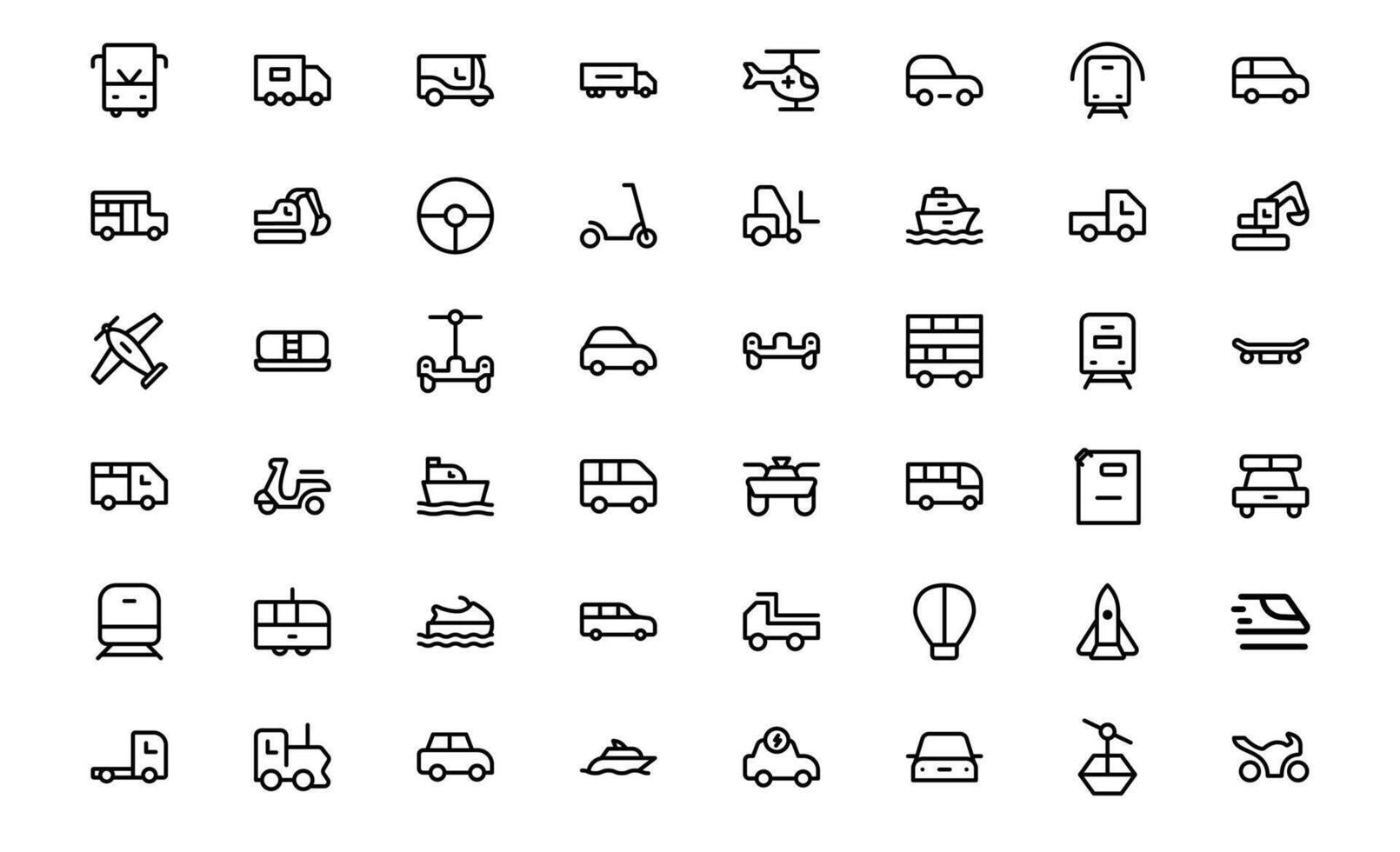 Comprehensive Transport Icon Pack up. Editable, Minimalist Line Icons for Shipping, Logistics, Public Transport, and Travel Projects. vector