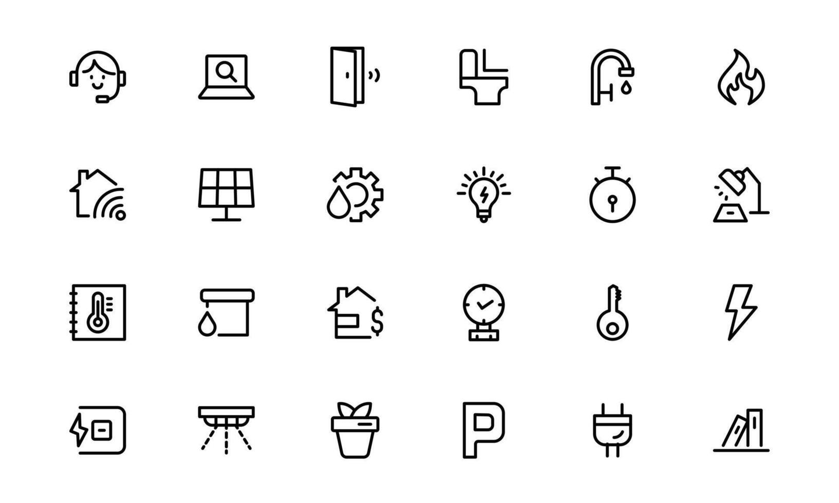 Public Utilities Icon Pack up. Editable Line Icons for Energy, Water Supply, Waste Management, and Urban Infrastructure vector