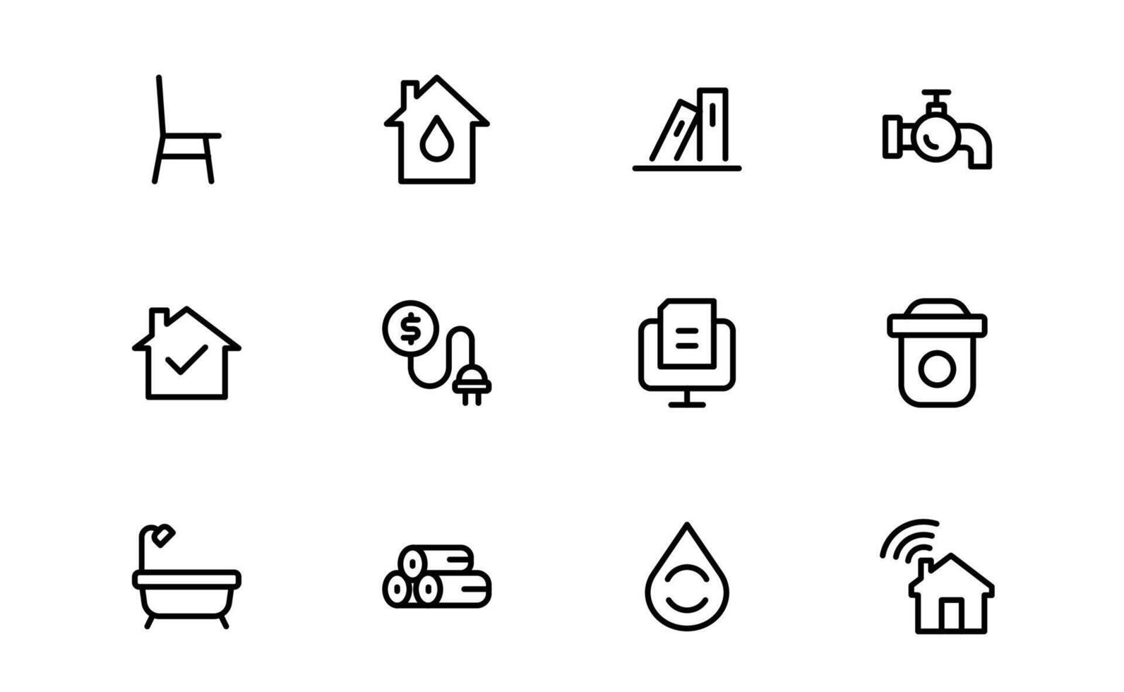 Public Utilities Icon set Pack. Clean, Editable Line Icons for Energy, Water Supply, Waste Management vector