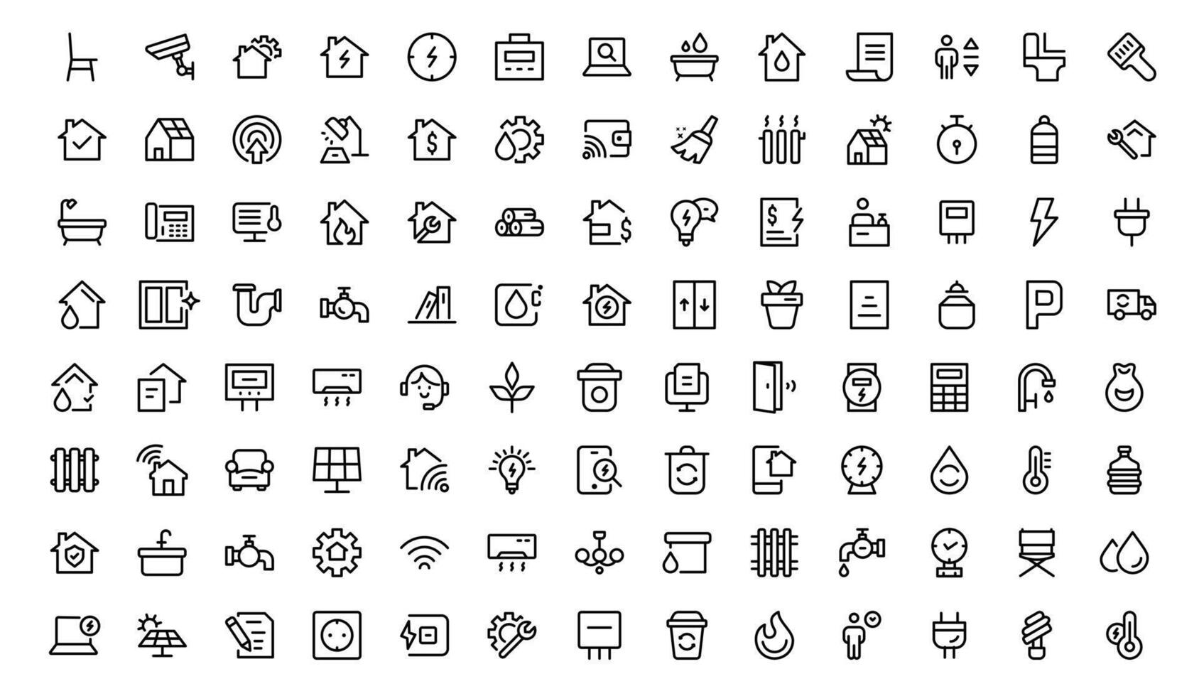 Public Utilities Icon set Pack. Clean, Editable Line Icons for Energy, Water Supply, Waste Management, and Urban Infrastructure vector