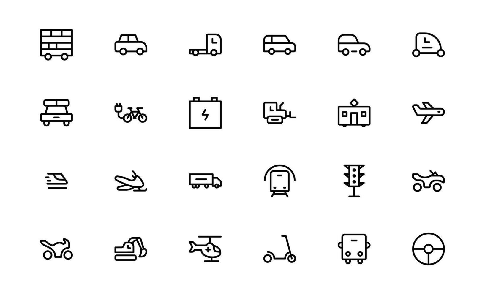 Comprehensive Transport Icon Pack bundle. Editable, Minimalist Line Icons for Shipping, Logistics, Public Transport, and Travel Projects. vector
