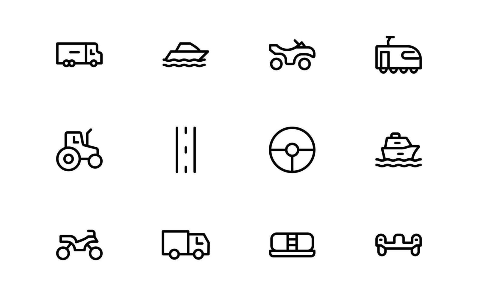 Comprehensive Transport Icon set Pack. Editable, Line Icons for Shipping, Logistics, Public Transport, and Travel Projects. vector