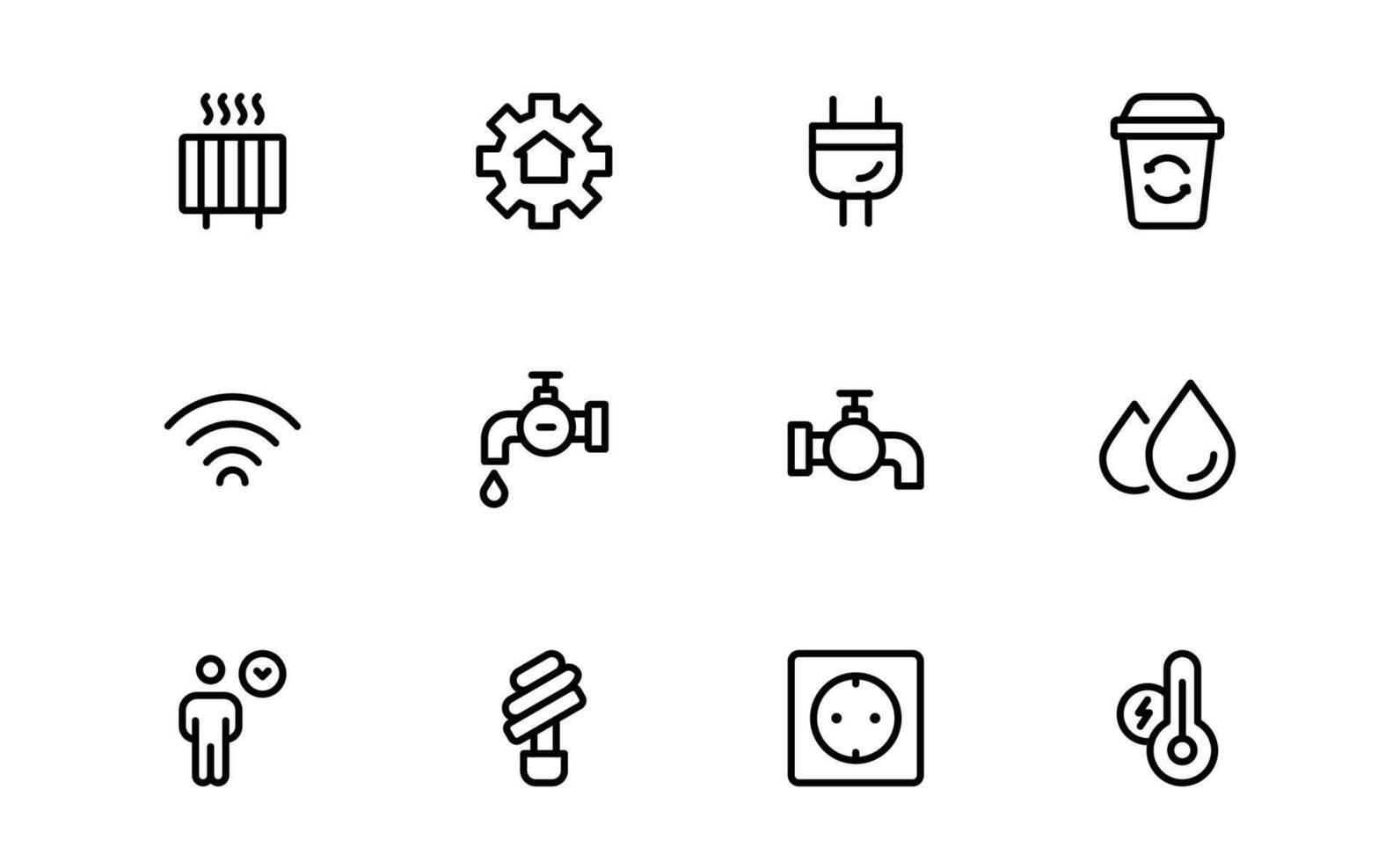 Public Utilities Icons collection. Editable Line Icons for Energy, Water Supply, Waste Management, and Urban Infrastructure vector