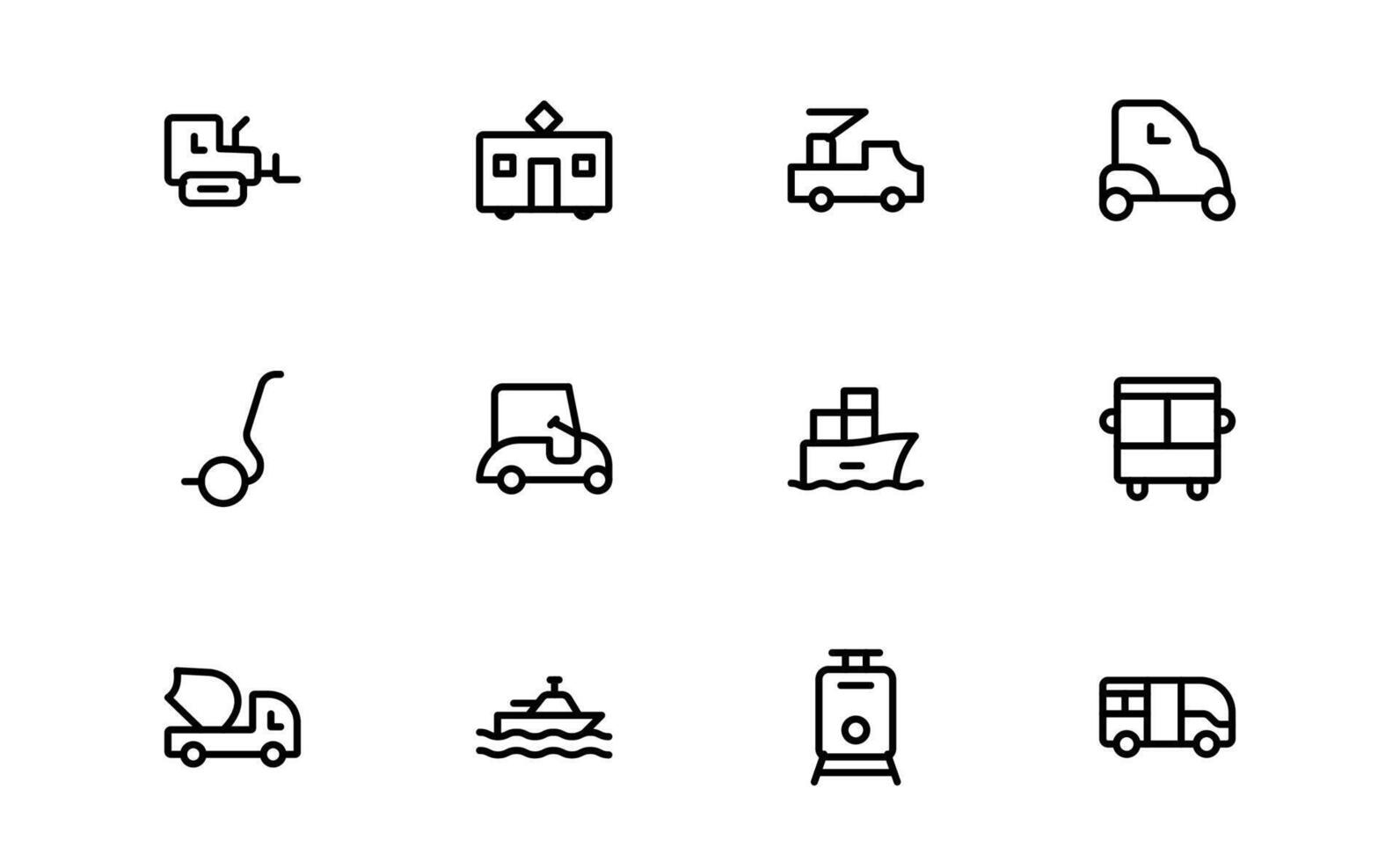 Comprehensive Transport Icon set Package. Editable, Minimalist Line Icons for Shipping, Logistics, Public Transport, and Travel Projects. vector