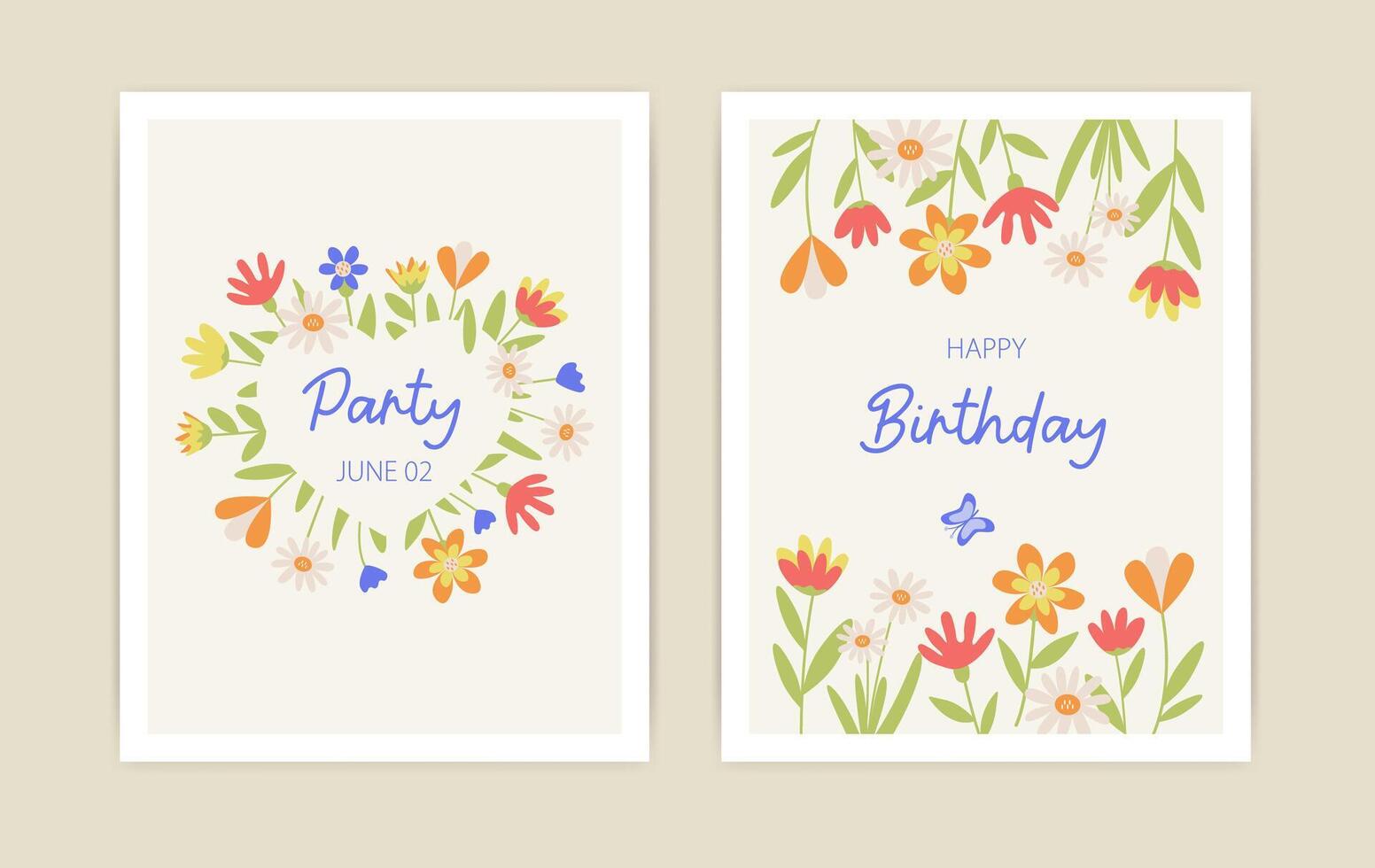 Botanical collection of postcards with decorative floral ornaments, in the form of a heart and a floral frame, with a place for the text. An elegant set of layouts for invitations, posters. vector