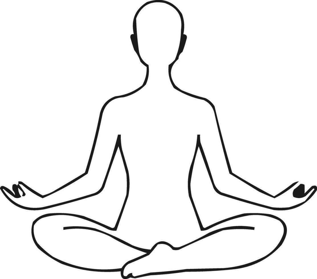 A person in a yoga lotus pose, line art silhouette isolated on white background vector