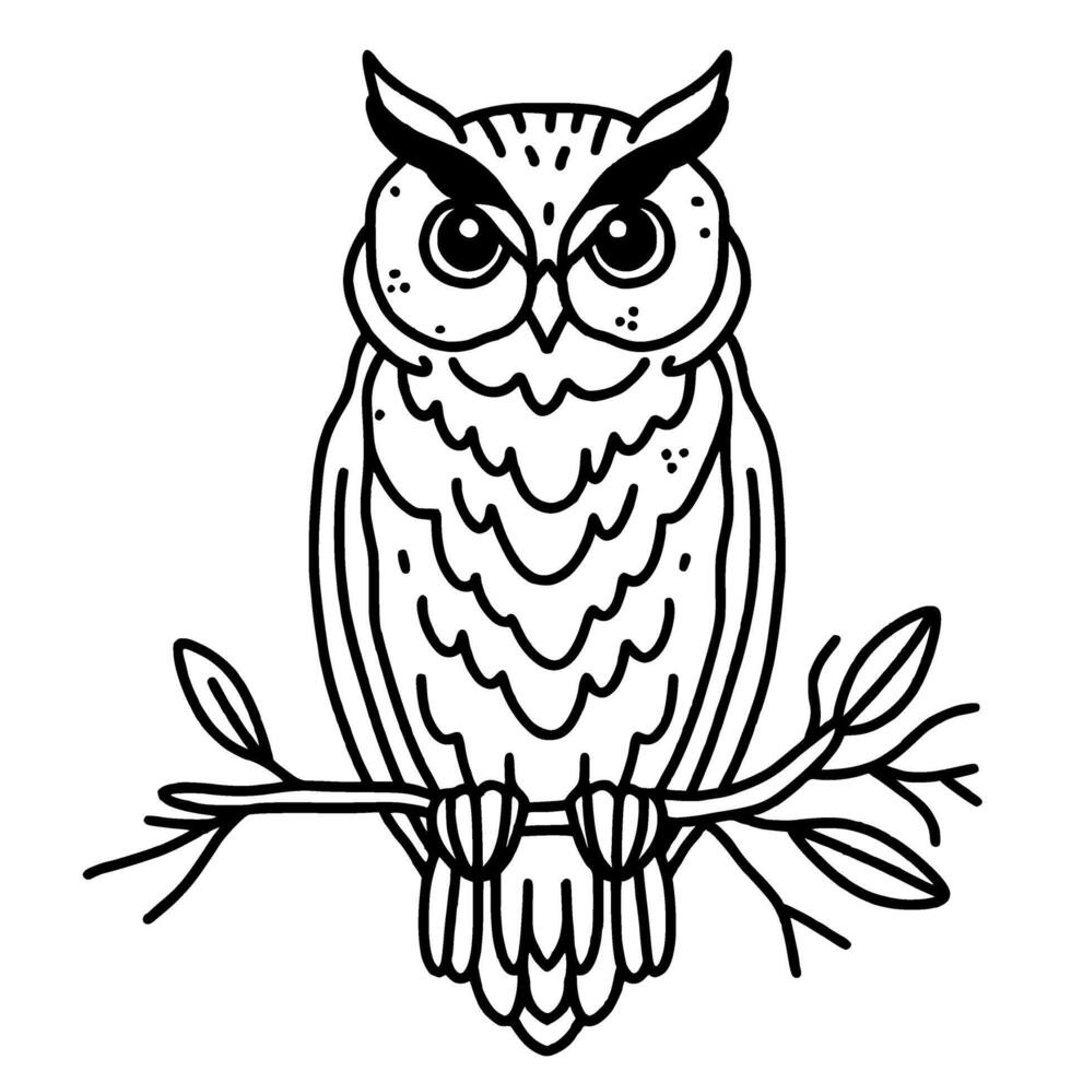 An owl happy Halloween concept, black and white hand drawn line art illustration vector