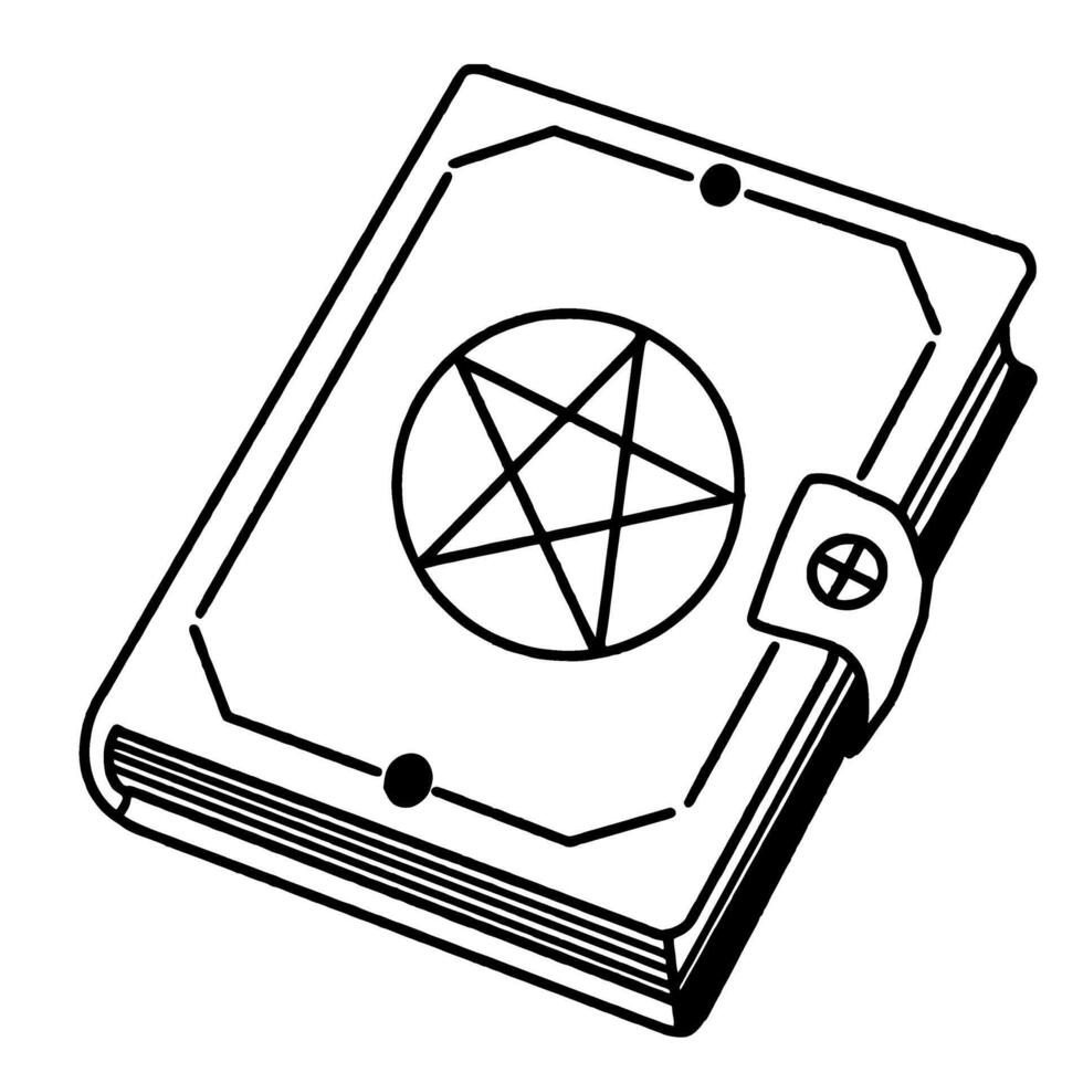 The book of magic happy Halloween concept, black and white hand drawn line art illustration vector