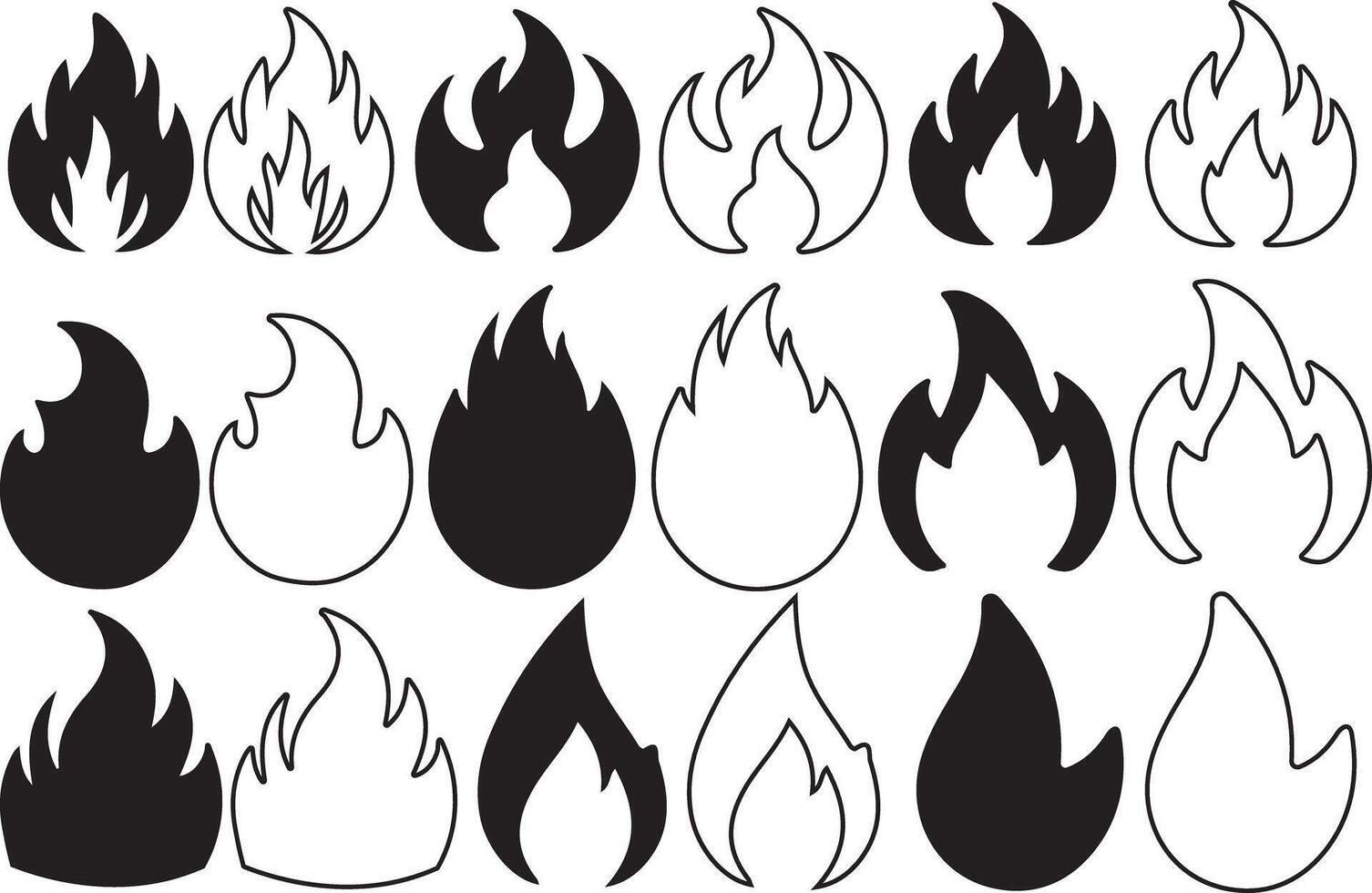 Fire silhouette Icon Bundle on white background vector