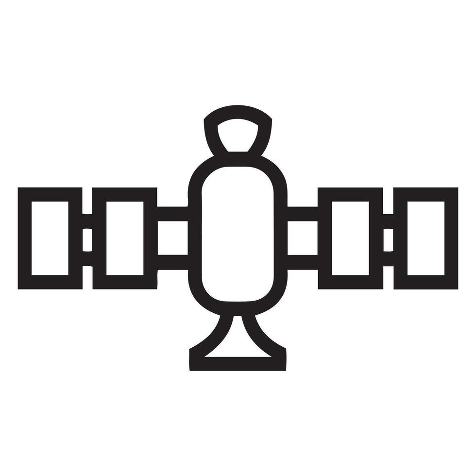 A clean, black line art graphic of a satellite with solar panels. vector