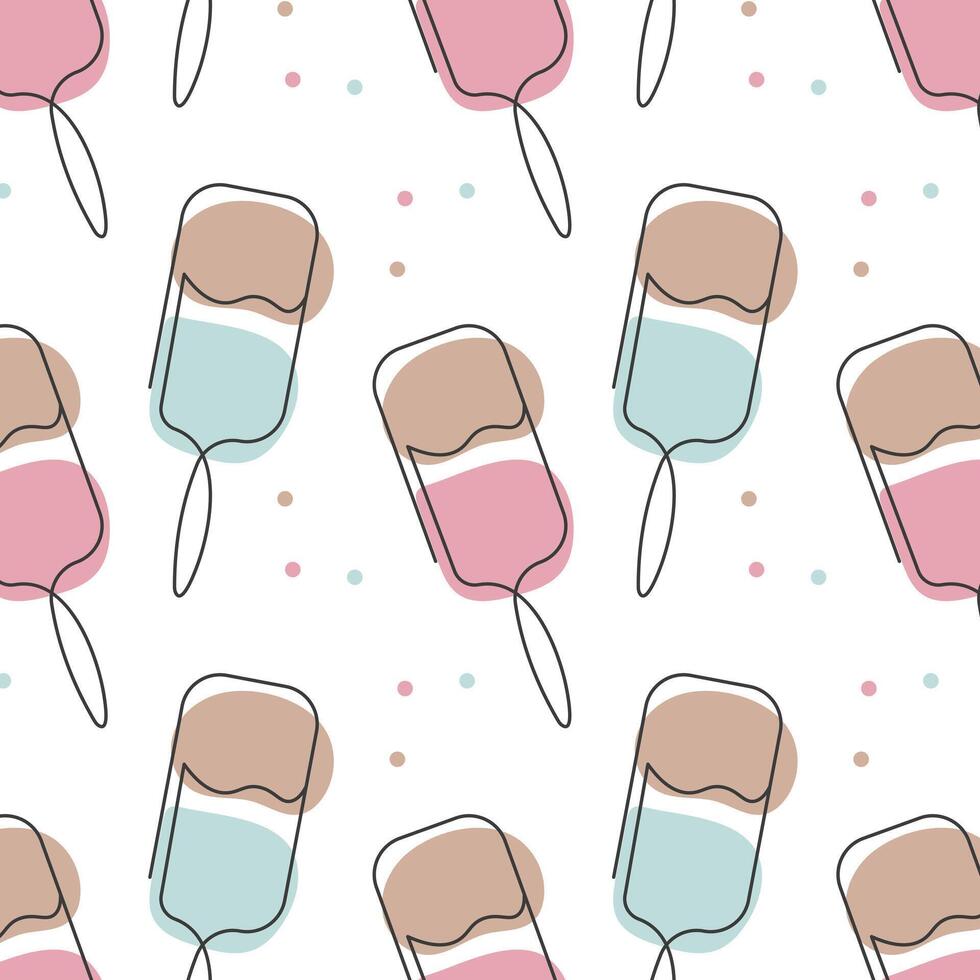 Seamless pattern, ice creams, line art with the addition of pastel colors. Print, textile vector