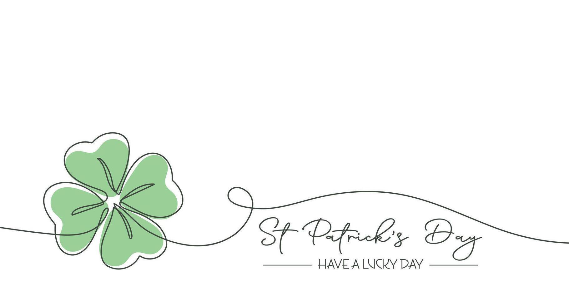 Happy St. Patricks Day greeting card with shamrock. Continuous one line drawing of clover. Holiday Illustration vector