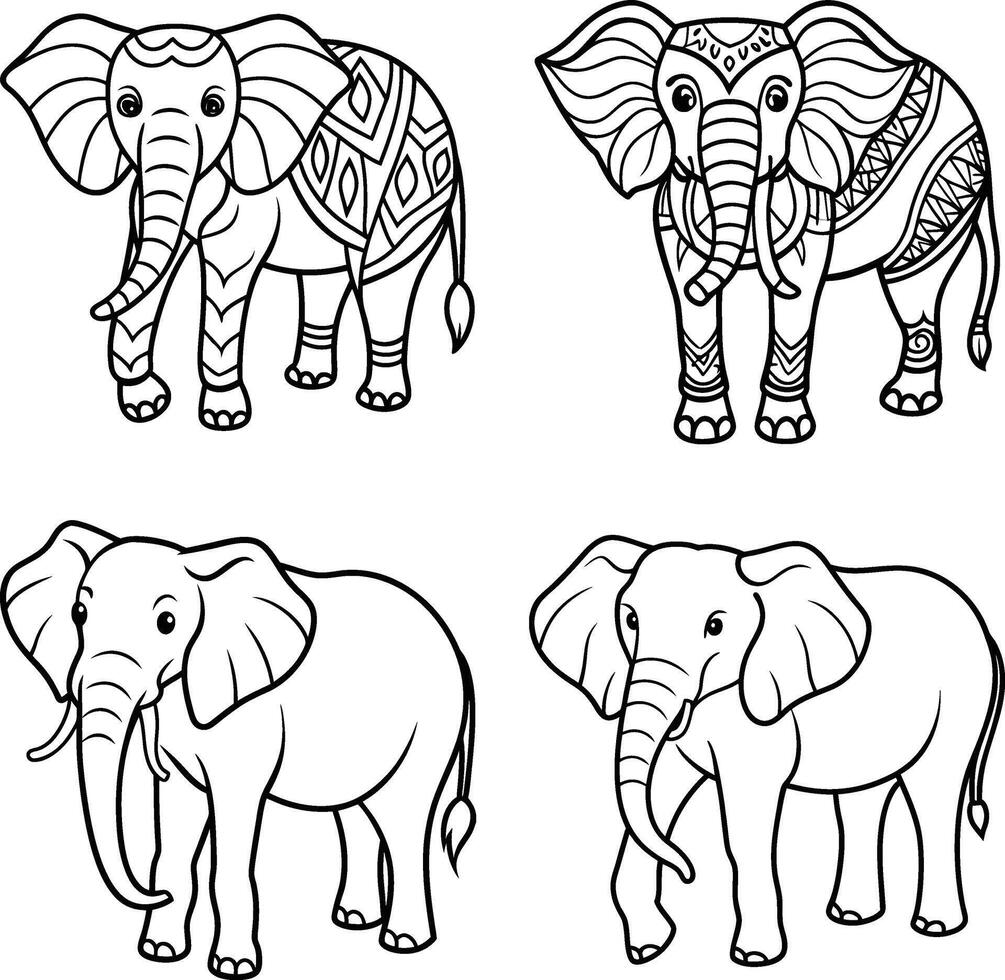 Animal-inspired line art coloring pages to print vector