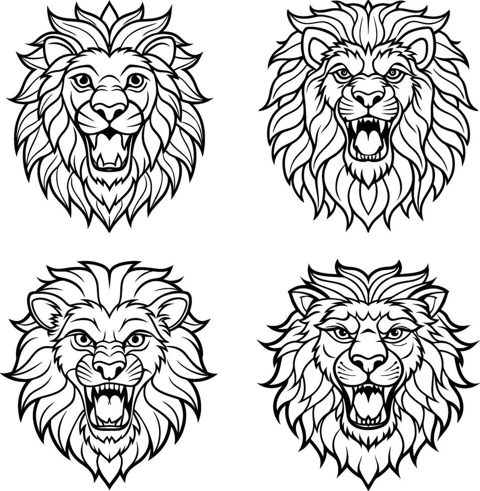 Animal expressions in line art for printables vector