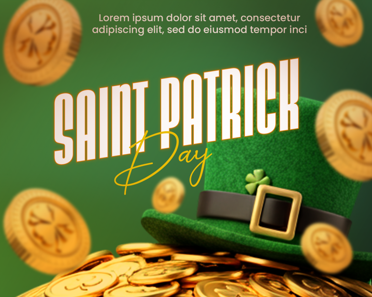 ST Patrick day celebration poster with Leprechaun hat and clover design ST Patrick card psd