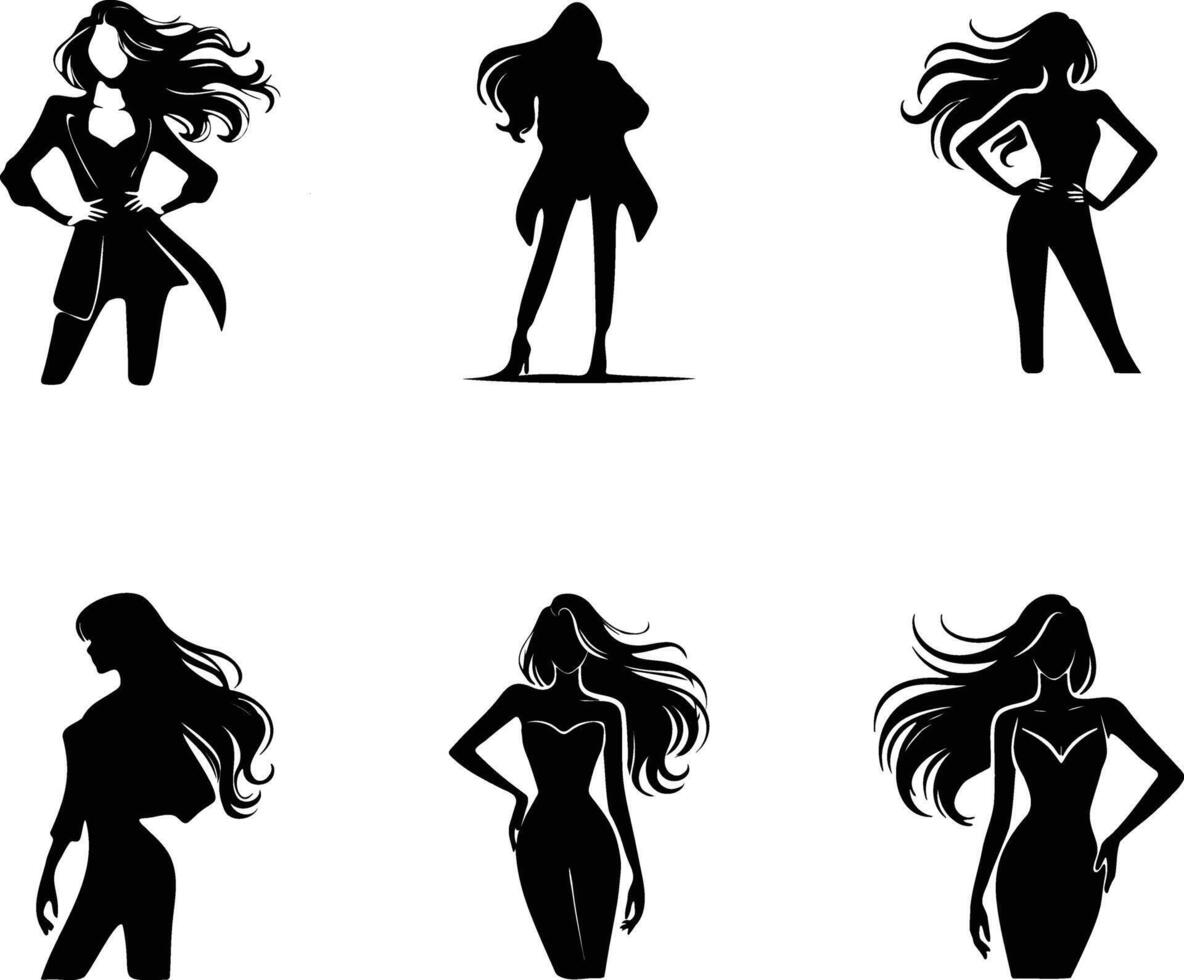 Silhouettes of women in various poses vector