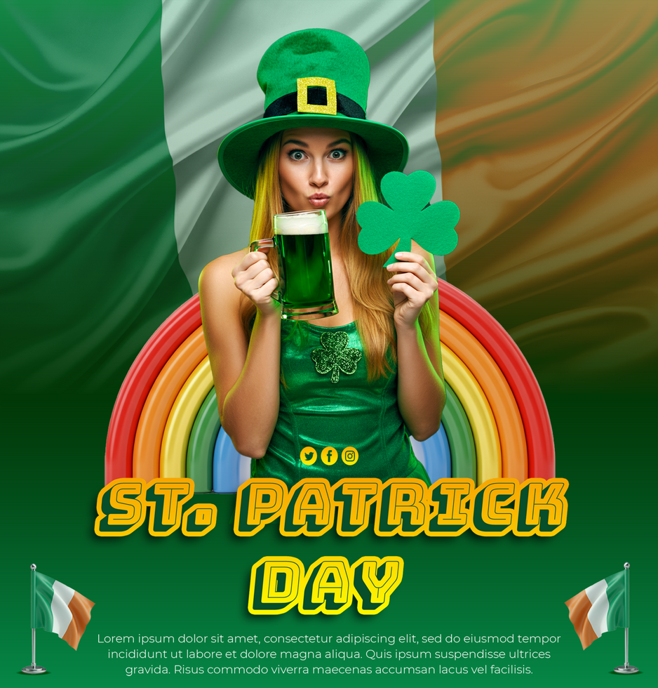 saint Patrick day celebration poster with girl and clover design background ST Patrick post psd