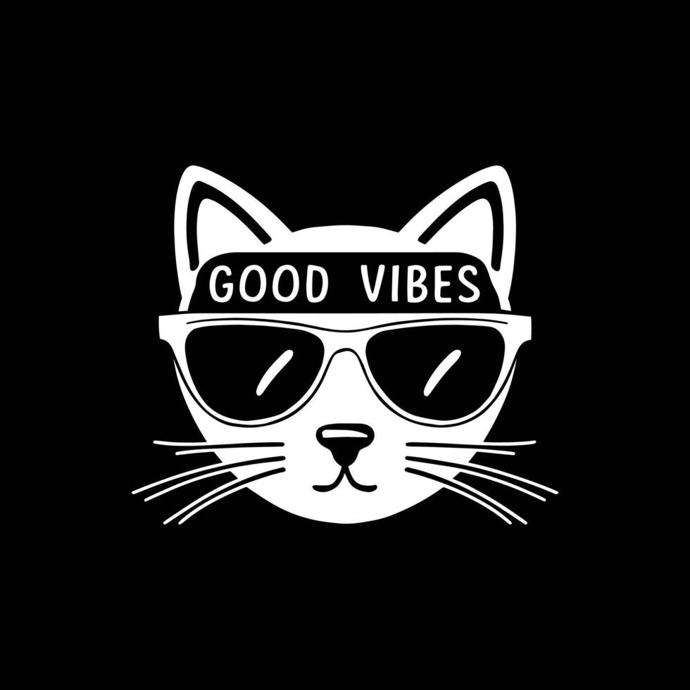 Cute good vibes cat wearing sunglasses illustration. vector
