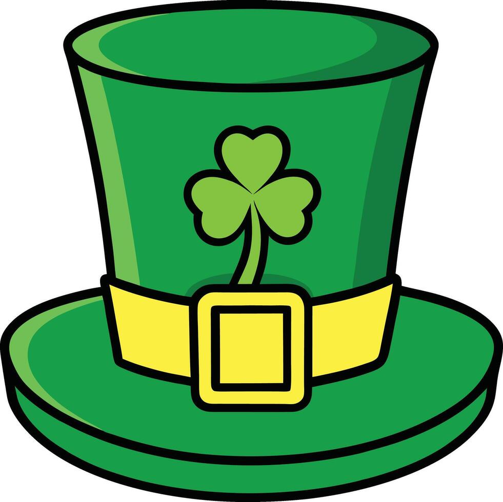Green leprechaun hat with clover. vector