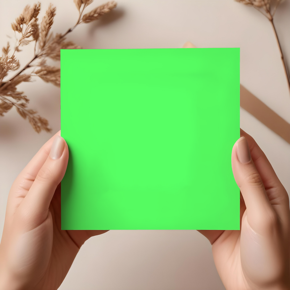 mockup of card being held in hand beige background psd