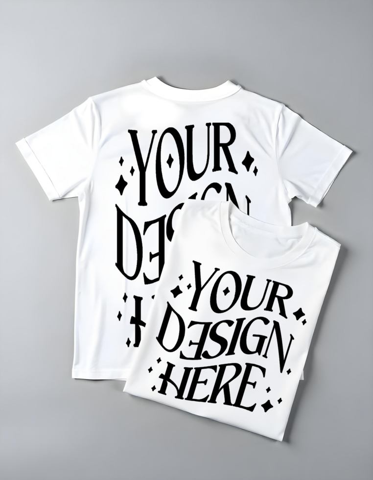 2 t-shirt mockups on the floor with one folded, t-shirt mockup for clothing brand psd