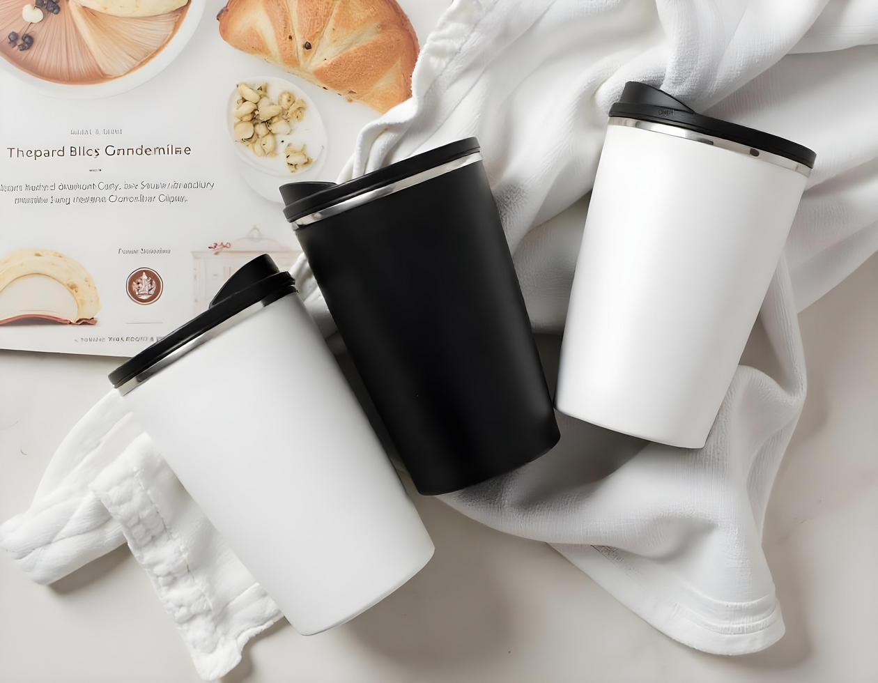 1 set of coffee cup mockups, with cloth background, cups mockup, cups mockup psd