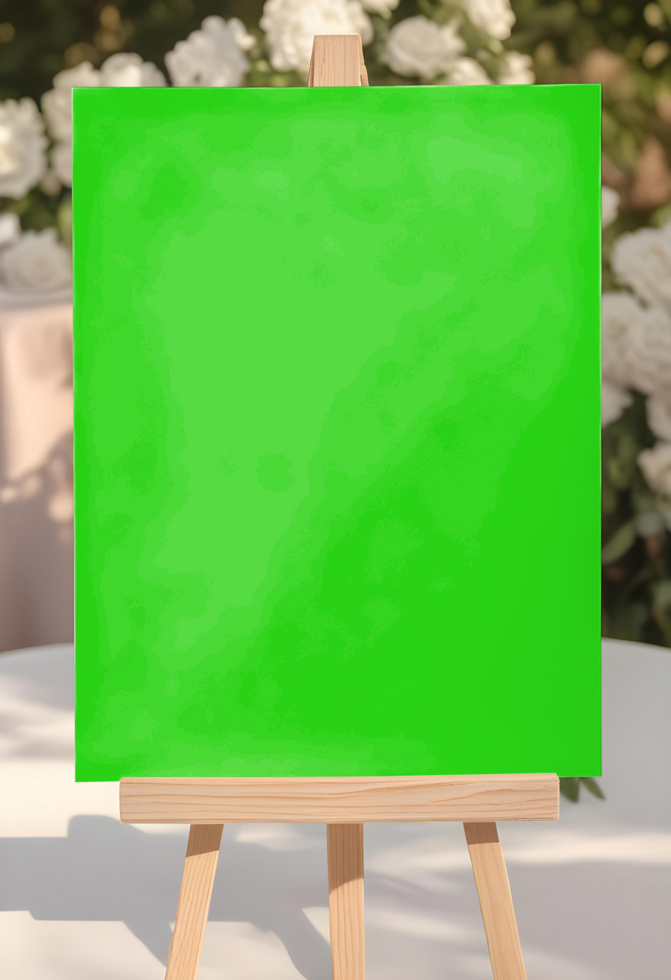 greenscreen canvas mockup in Wooden easel, mockup canvas, painting canvas psd